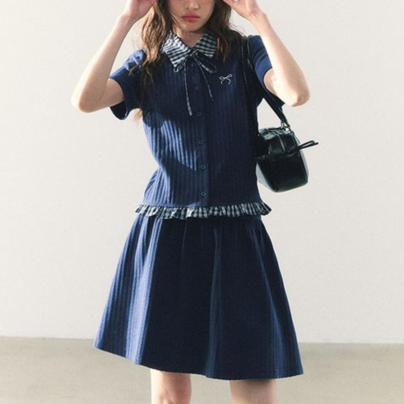 Embroidery Motif - Summer Knitted Preppy Style Two Piece