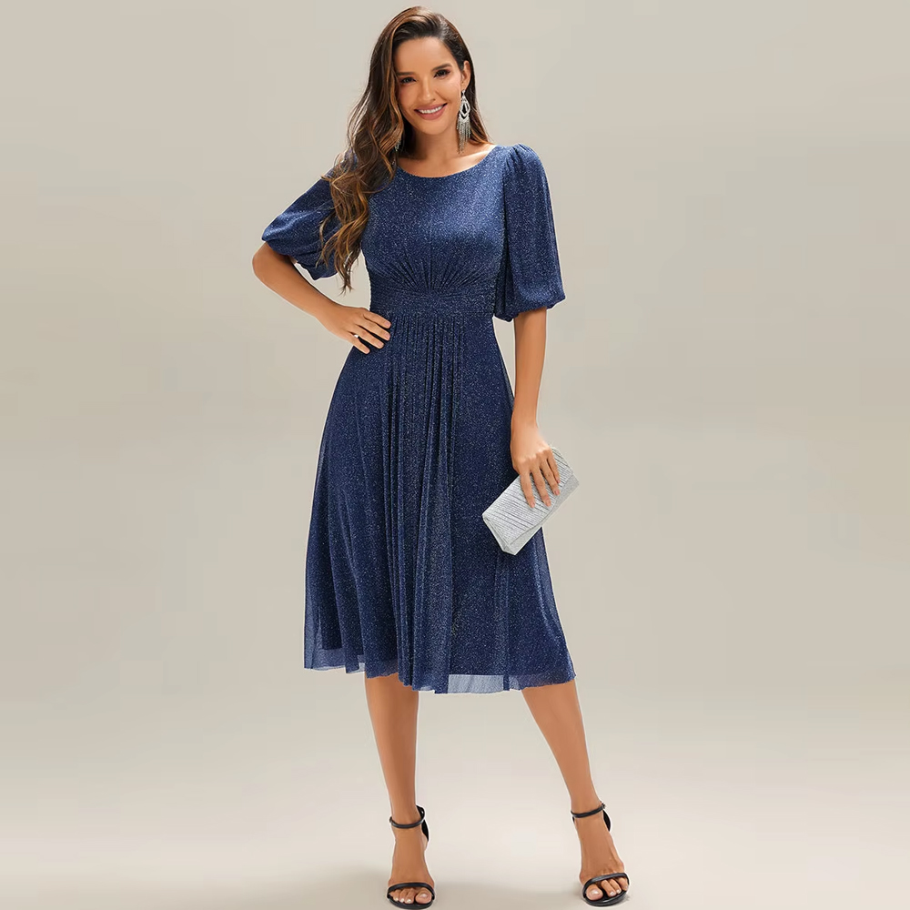 Embroidery Flower Pattern - BAZIIINGAAA Party Dress Half Sleeve Gathered