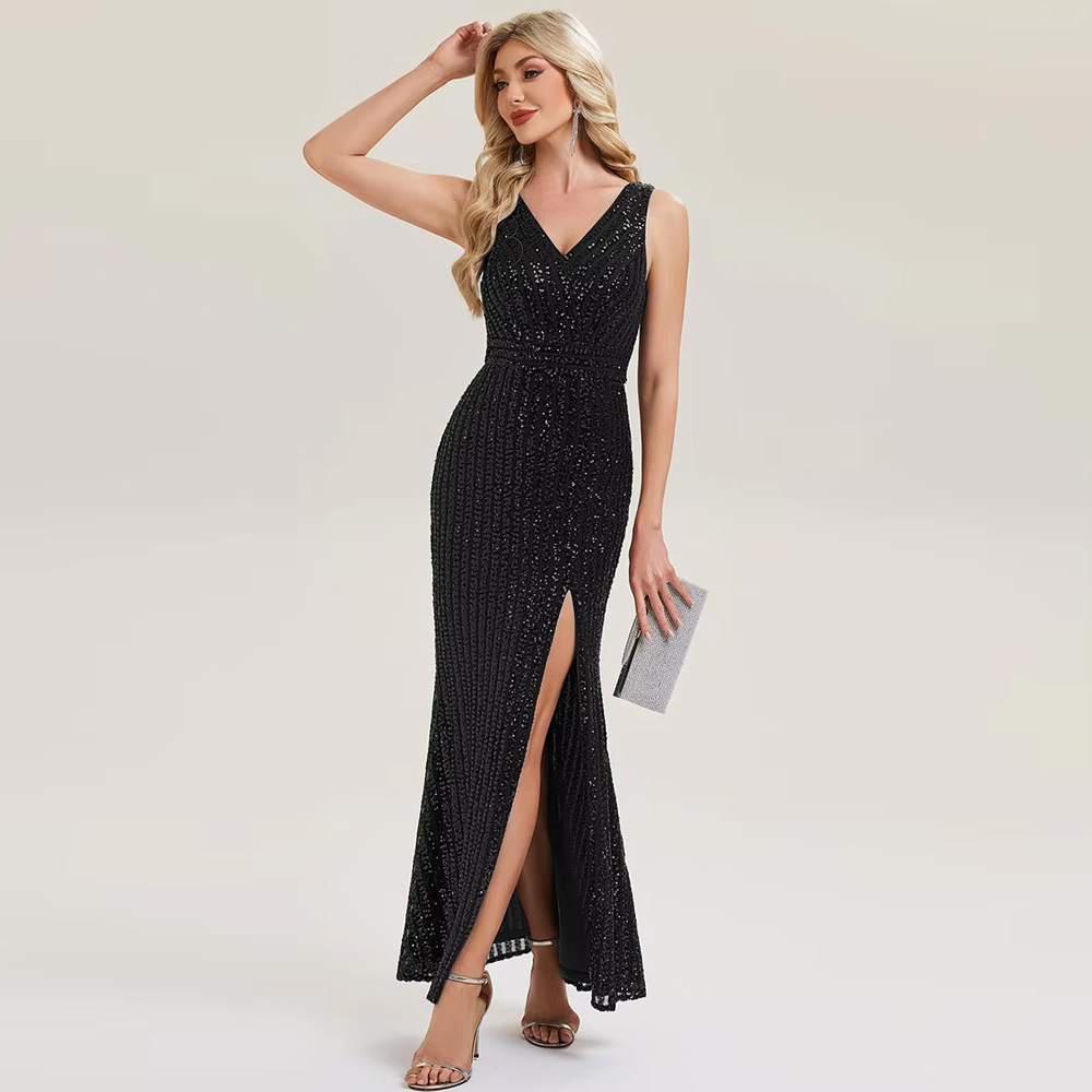 Embroidery Flower Pattern - BAZIIINGAAA Party Dress Strapless V-Neck Sequin