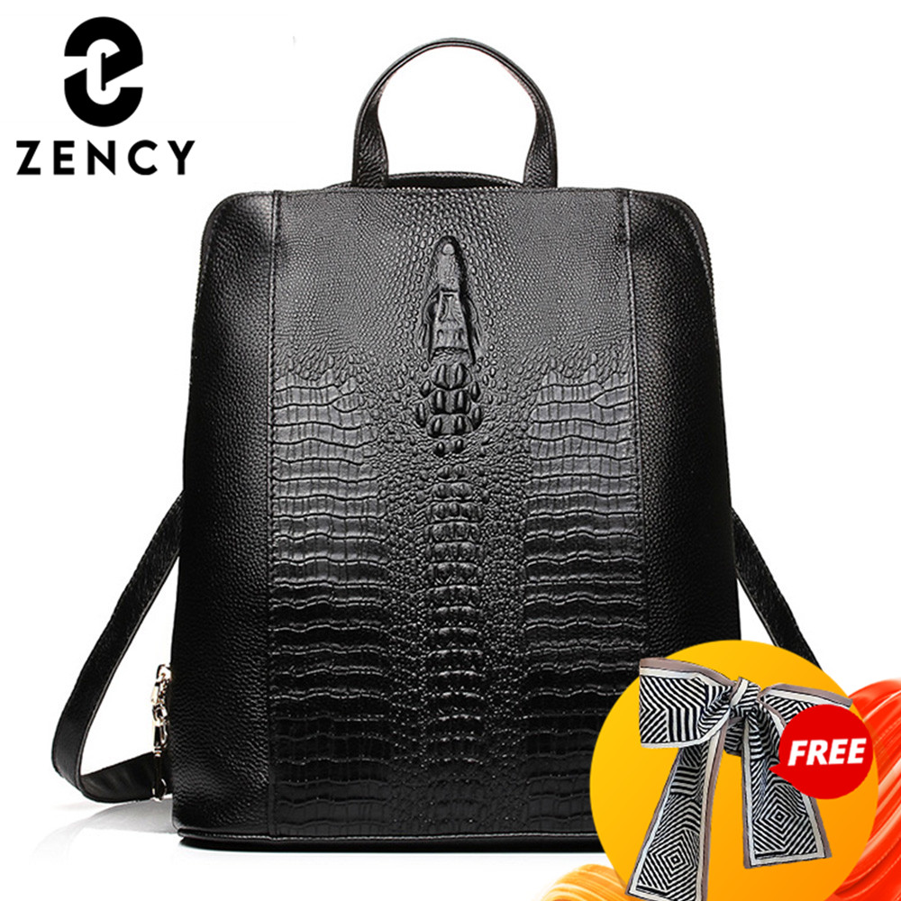 Embroidery Motif - Zency 100% Genuine Leather Knapsack Ladies