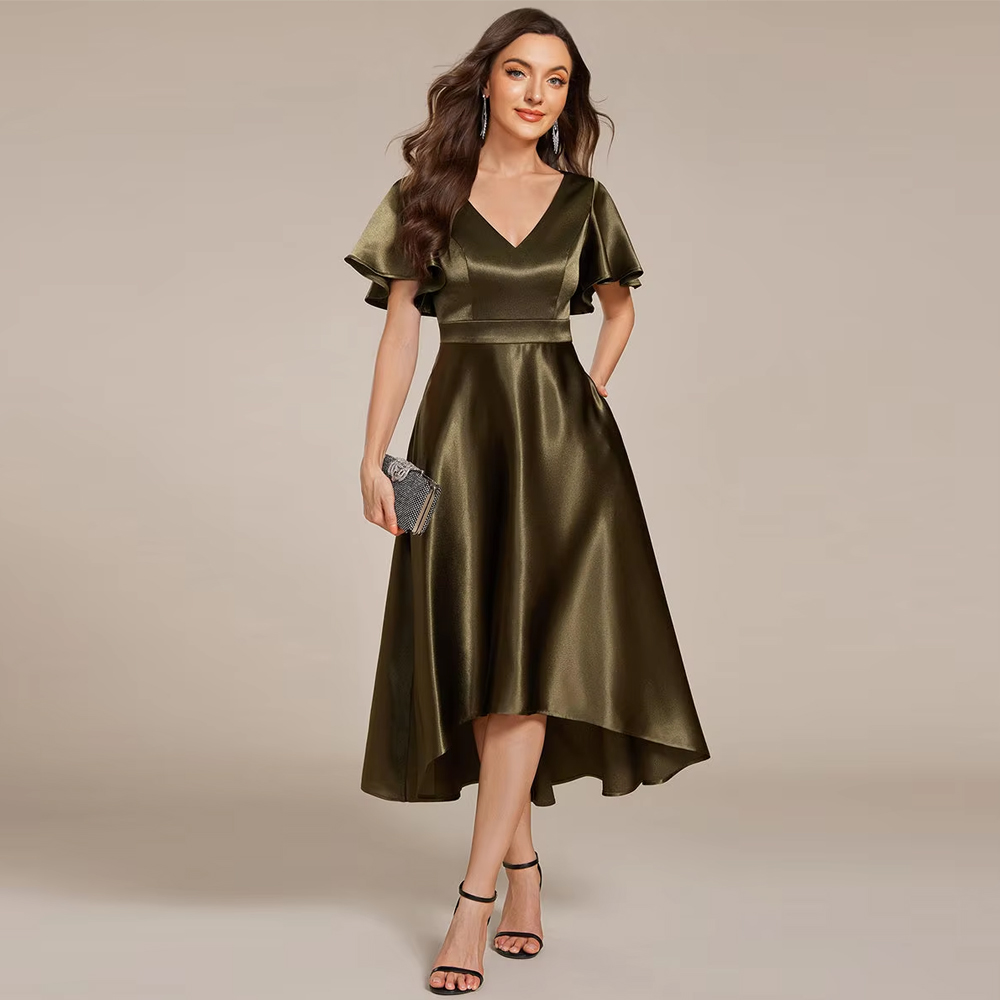 Embroidery Flower Pattern - BAZIIINGAAA Party Dress Elegant Ruffles Sleeve