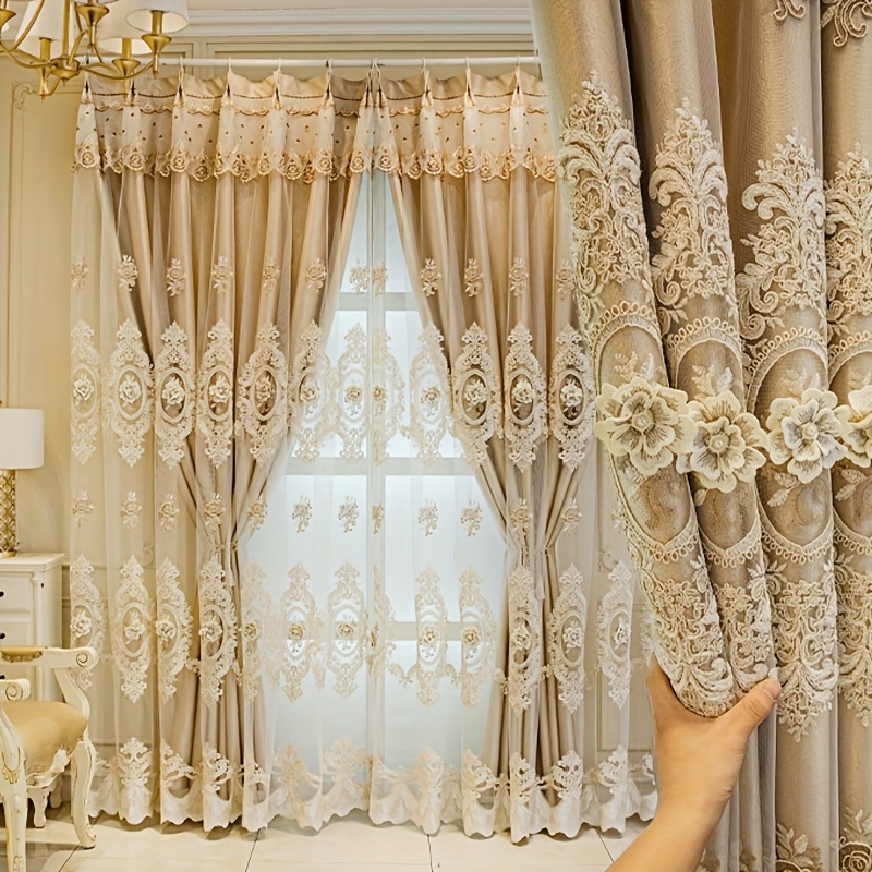 Embroidery Flower Pattern - 1pc Luxury Double-layer European Curtains, with