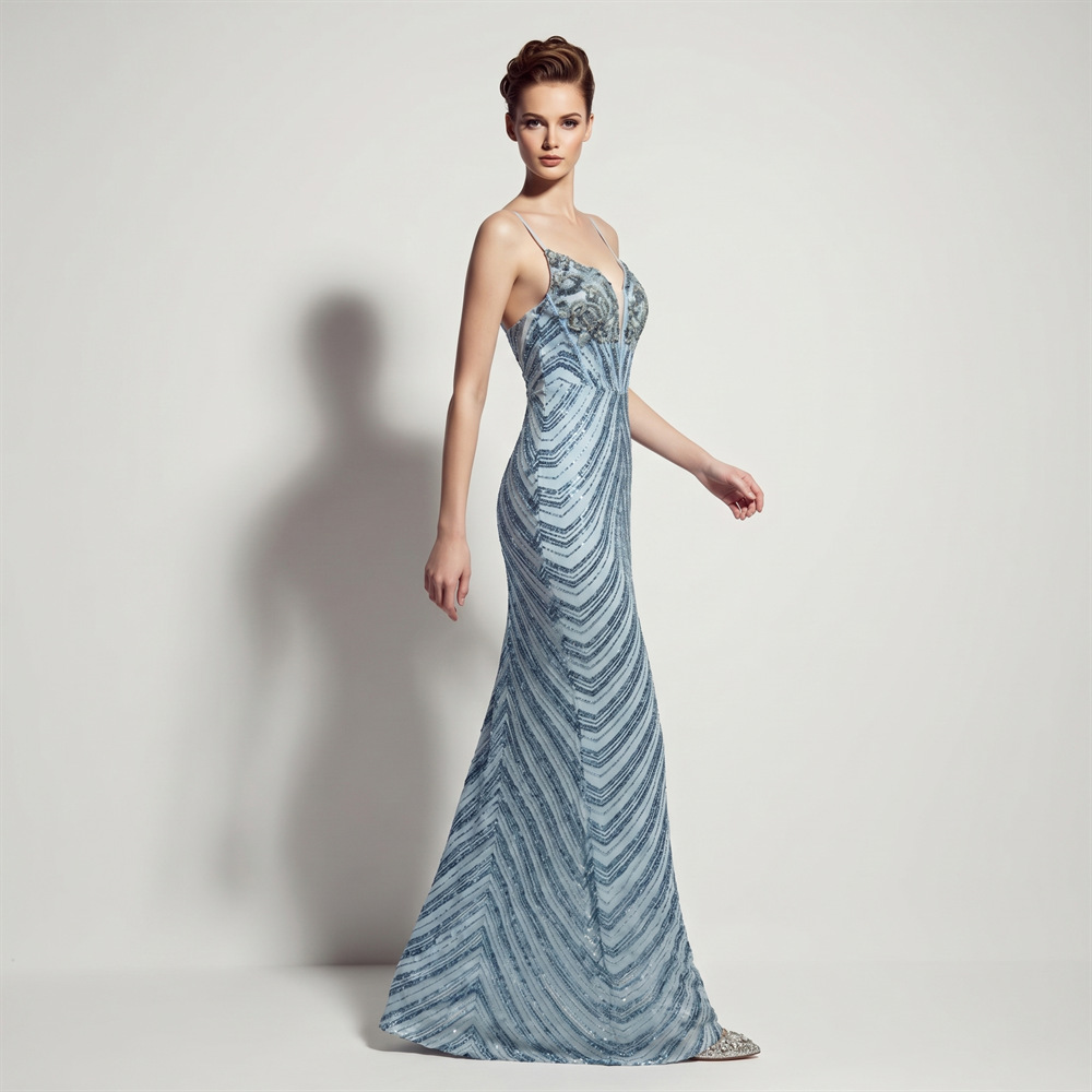 Embroidery Free Pattern - Women Spaghetti Strap Deep V-Neck Sequin
