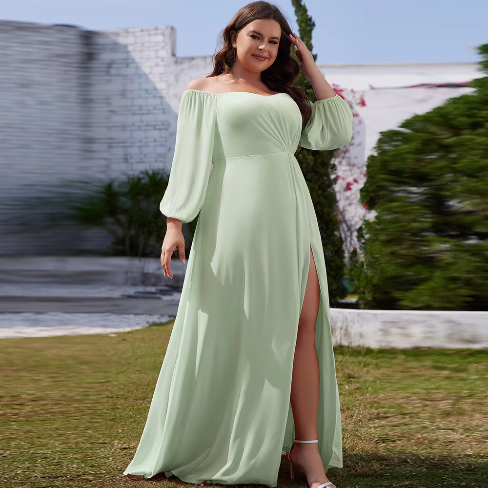 Embroidery Flower Pattern - BAZIIINGAAA Party Dress Plus Chiffon Maxi