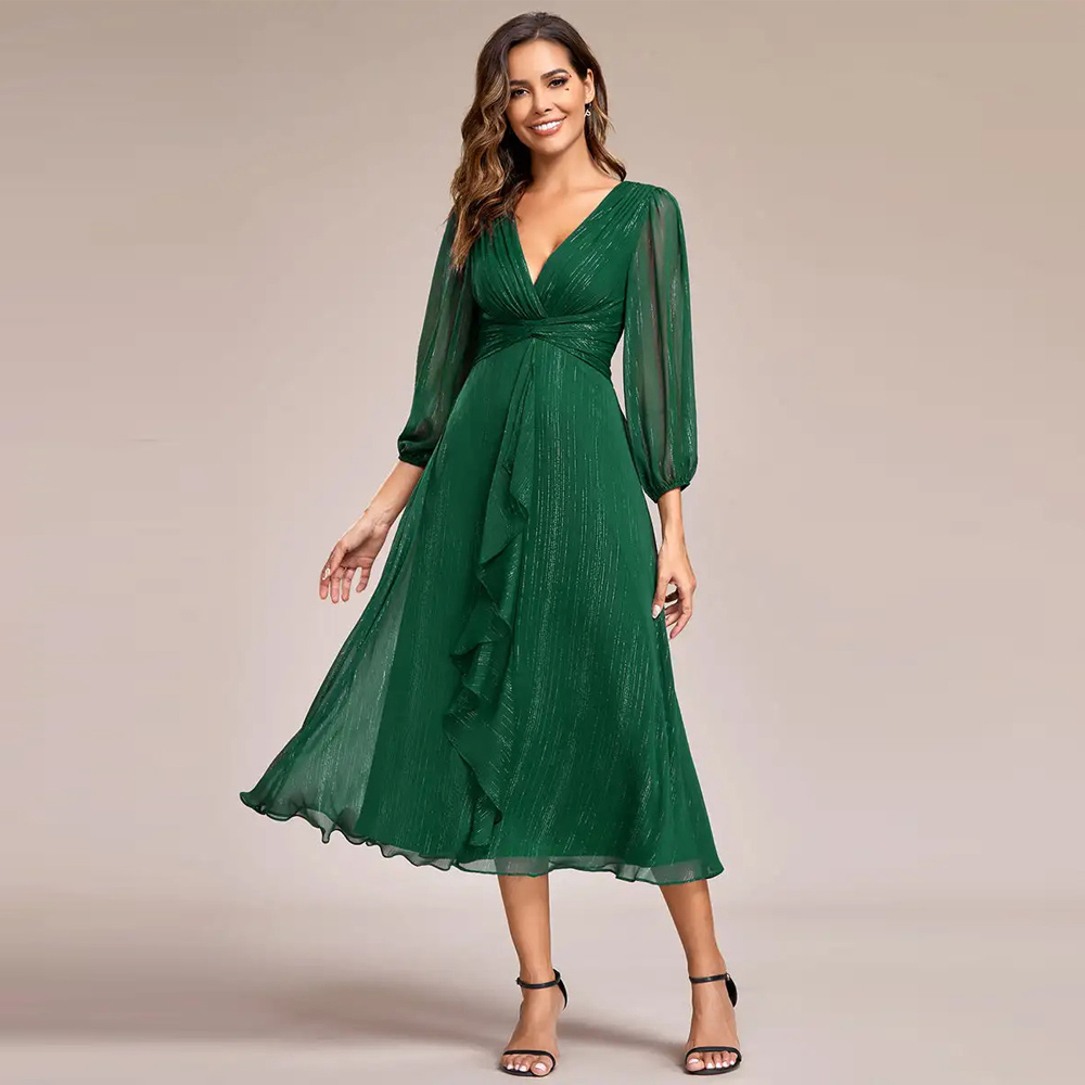 Embroidery Flower Pattern - BAZIIINGAAA Party Dress Shiny Chiffon Wedding