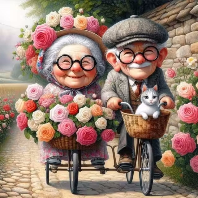 Cartoon Happy Old Couple 5D Fu - огляд і ціна Embroidery Kit Set