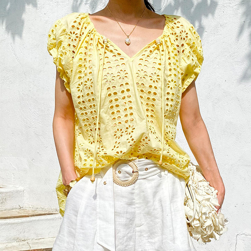 French Style Elegant Chic Blou - огляд і ціна Embroidery Yellow