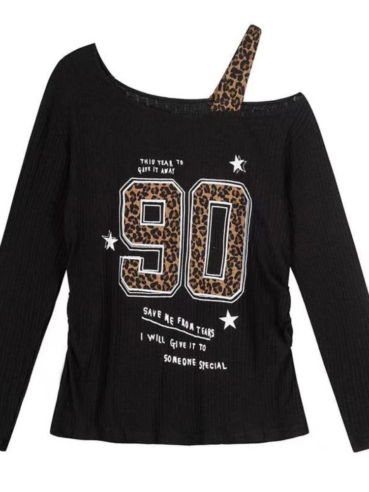Y2K Patchwork Leopard Print T- - огляд і ціна Embroidery Shirt