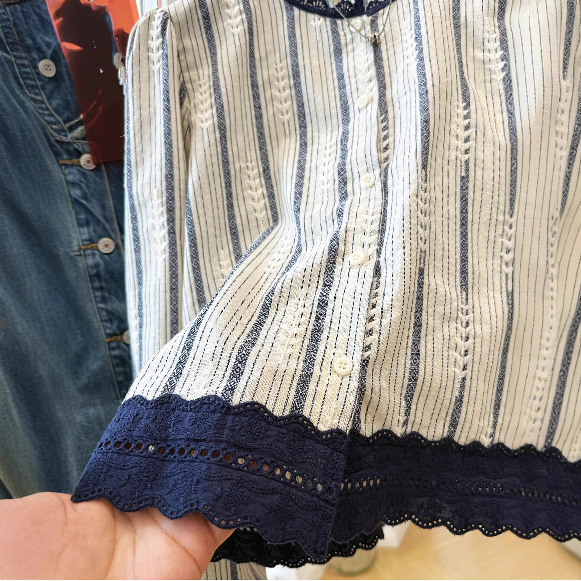 Women's Striped Lace Trim Blou - огляд і ціна Embroidery Shirt