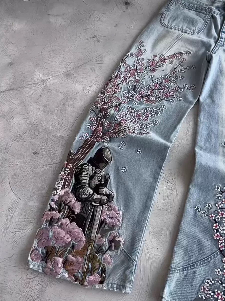 Mens Jeans Y2K Vintage Streetw - огляд і ціна Embroidery Jeans Sakura