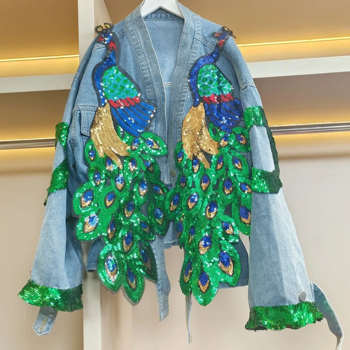 Women V-neck 3D Peacock Sequin - огляд і ціна Embroidery Jeans Sakura