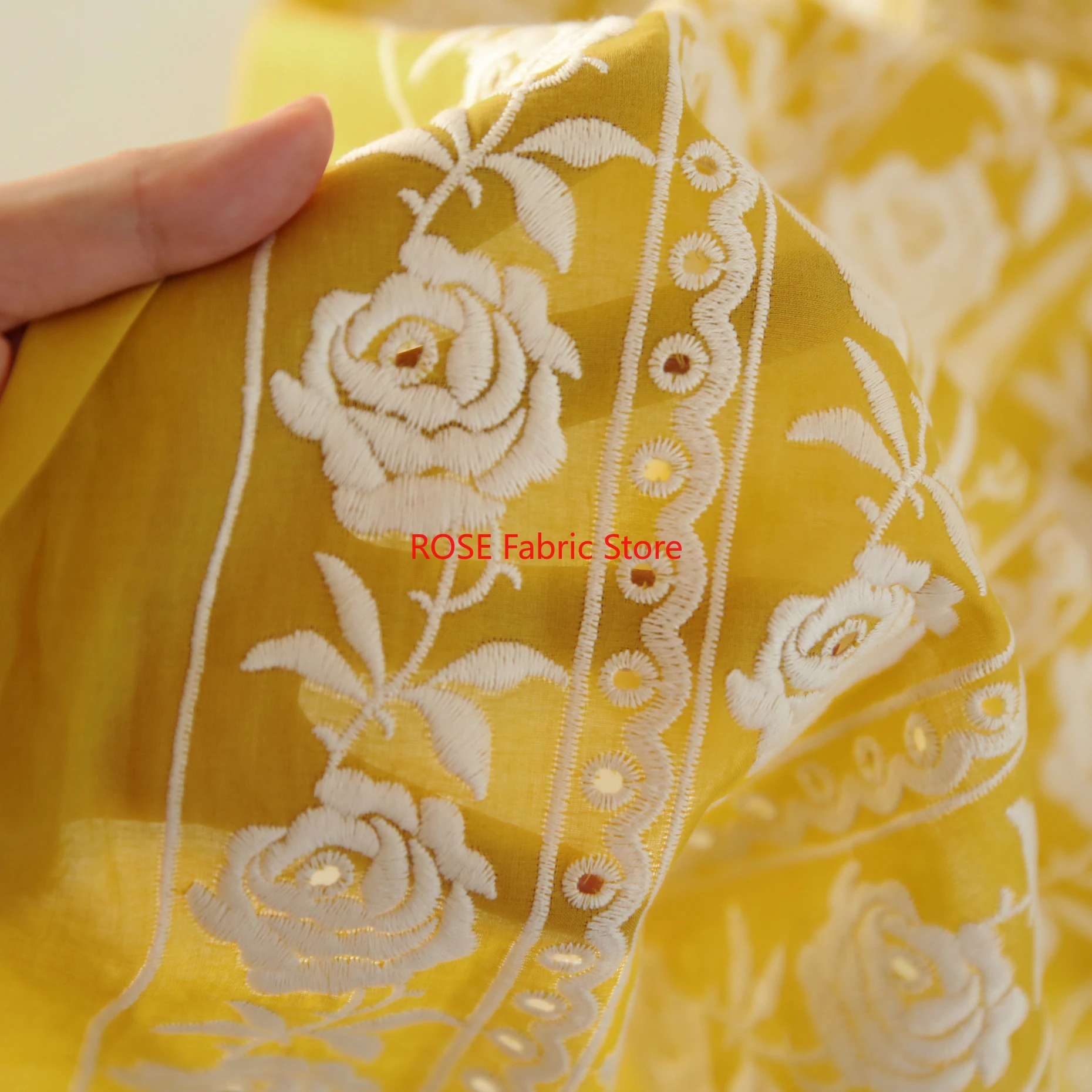 French Cotton Yellow Rose Heav - огляд і ціна Embroidery Yellow