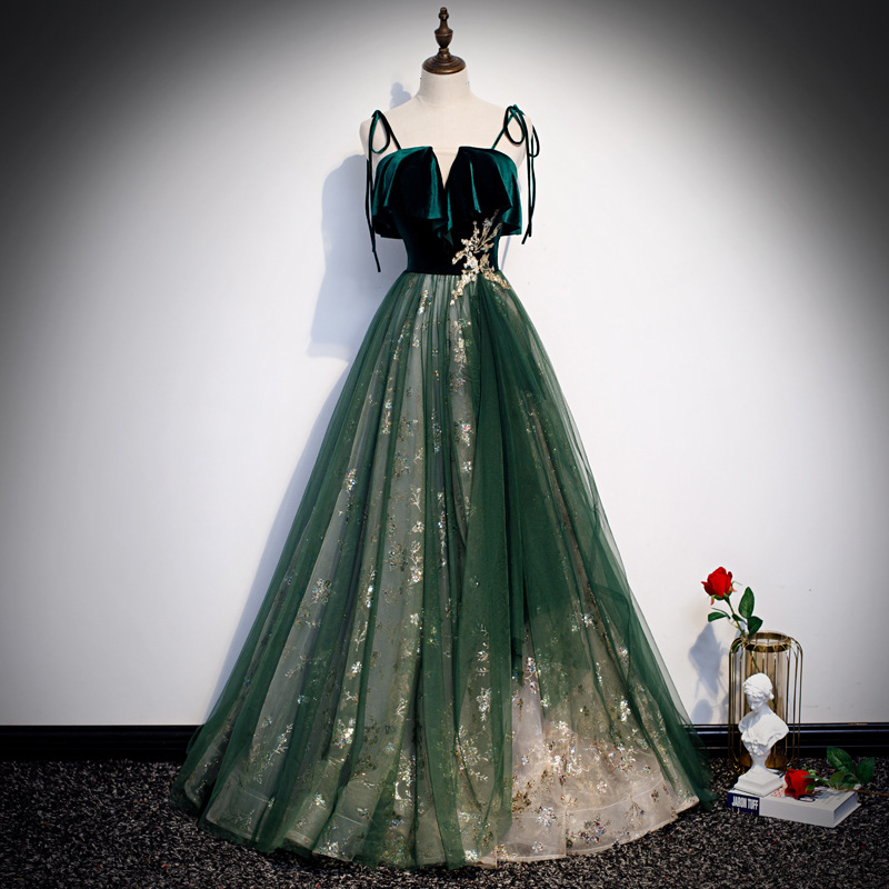 Emerald Green Velvet Top Tulle - огляд і ціна Embroidery Gold