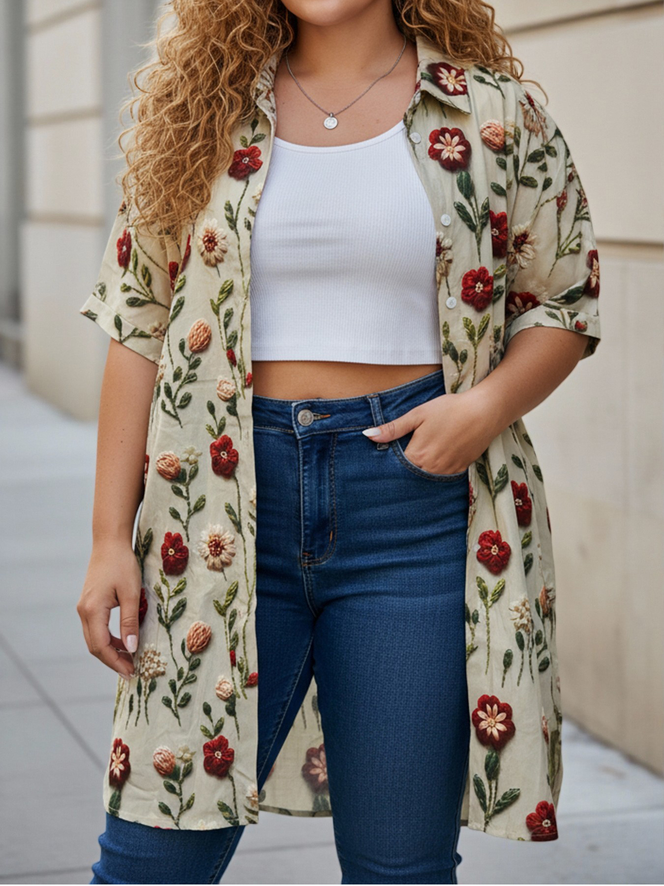 Plus Size Women's Longline Ove - огляд і ціна Embroidery Motif