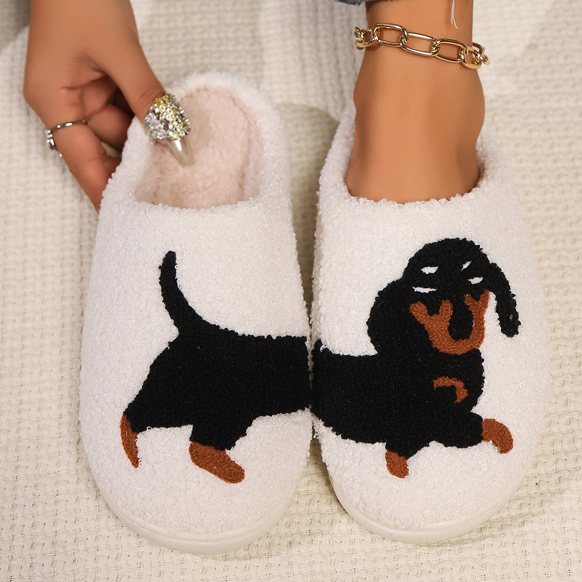 Winter Plush Cute Dachshund Em - огляд і ціна Embroidery Shoes